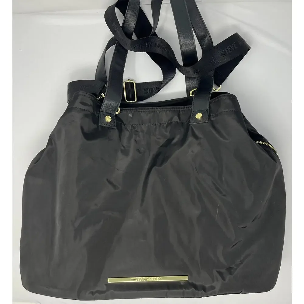 Steve Madden Weekender Bag Black with Gold Hardware, Handles and Shoulder Strap